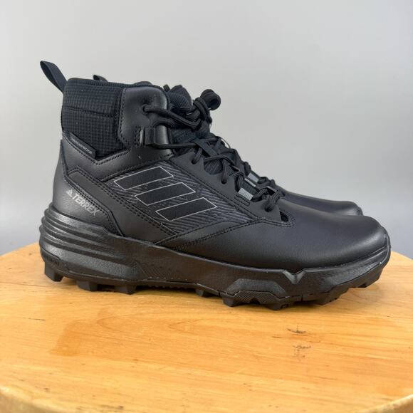 Adidas Terrex Unity Leather Mid Rain.RDY Mens Size 11 Hiking Boots Shoes Black - Picture 1 of 8